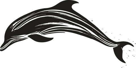 Aufkleber - Black and white stylized dolphin silhouette illustration artwork. Vector illustration