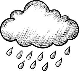 Aufkleber - Hand-drawn cloud with rain drops sketch in black and white, concept art. Vector illustration