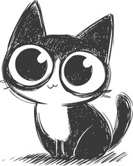 Poster - Cute black and white cartoon cat with big eyes and a happy expression. Vector illustration