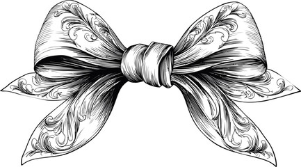 Poster - Elegant black and white bow with intricate patterns, line art style illustration. Vector illustration
