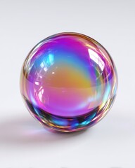 Poster - Iridescent glass orb reflecting vibrant colors on white surface studio shot abstract art