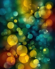 Poster - Abstract Bokeh Light Background with Circles of Yellow Teal and Orange in a Dreamy Style for Creative Projects