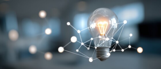 Fototapete - Lightbulb Glowing with Network Connections Abstract Concept Idea Innovation Technology Close Up