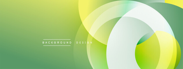Poster - Abstract green yellow design. Overlapping circles create modern visual effect. Simple text reads background, design. Smooth gradients present.