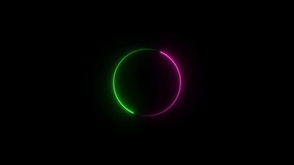 Poster - Abstract neon circle animation rotating and glowing against a dark background with futuristic digital visuals.