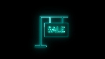 Poster - Animated neon sale sign glowing on black background advertising promotion offers and discounts for marketing campaigns