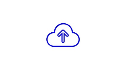 Poster - Animated cloud upload icon with arrow displaying data transfer and information synchronization on a clean white background.
