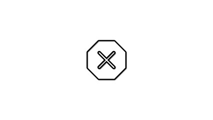 Poster - Simple minimalist animated x mark icon in octagon shape appearing on white background for web design applications