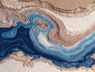 Poster - Abstract texture of blue brown and white paint mixing in swirling motion close up studio shot