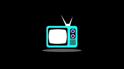Poster - Cartoon tv screen in teal against a black background retro television element for animated productions and creative projects