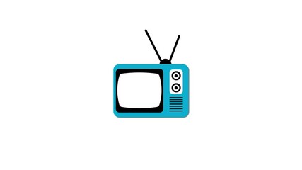 Poster - Cartoon illustration of a vintage television with blue and black colors on a white background perfect for retro media concepts