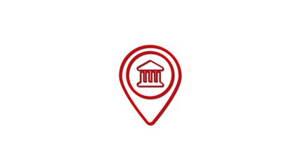 Poster - Animated bank location icon on white background depicting financial institution geolocation concept for modern design