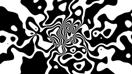Poster - Abstract black and white psychedelic optical illusion background with flowing swirls and repeating patterns for creative projects