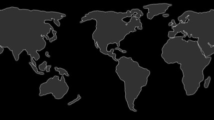 Poster - World map silhouette on black background animated with white edges ideal for presentation and global concept visuals