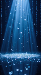 Poster - Mesmerizing scene featuring shimmering particles illuminated by beams of light, creating magical atmosphere. soft blue tones enhance enchanting
