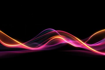 Poster - Vibrant neon wave lights inspiring dynamic abstract backgrounds for digital designs, enhancing modern aesthetics and data flow visuals, ideal for tech-themed projects and contemporary use