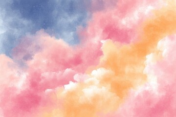 Poster - A mesmerizing watercolor painting of fluffy clouds at sunset, with vibrant hues blending seamlessly, creating a dreamy, ethereal atmosphere in the sky.