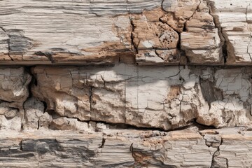 Aufkleber - A close-up detailed view of weathered, cracked, and aged wood, showcasing the intricate textures, patterns, and natural decomposition of the wooden surface.