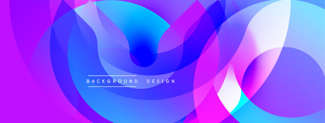 Aufkleber - Vibrant abstract shapes overlap. Colors blendpurple, blue, pink, white. Modern design suggests fluidity, energy, movement. Background text reads background design.