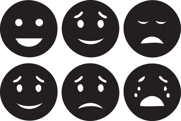 Poster - Black Emoji Face Icon Set Minimalist Vector Expressions Collection