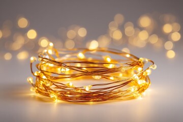 Poster - Close-up of a bundle of warm, glowing string lights creating a festive atmosphere, perfect for holiday decorations or adding a touch of cozy ambiance to any space.