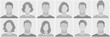 © ApoevArt - Set of grayscale generic profile pictures featuring silhouettes of men and women with various hairstyles as placeholders or avatar defoult photo placeholder for social media or websites.