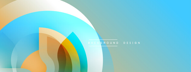 Aufkleber - Abstract geometric shapes overlap, creating vibrant color gradients. Blue dominates background, orange accents present. Modern design element.