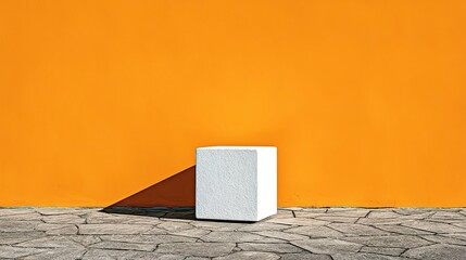 Poster - White cube against an orange wall.