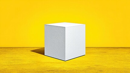 Poster - Blank white cube on a yellow background.