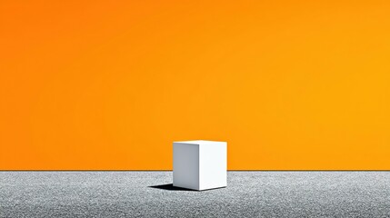 Poster - White cube against an orange wall.