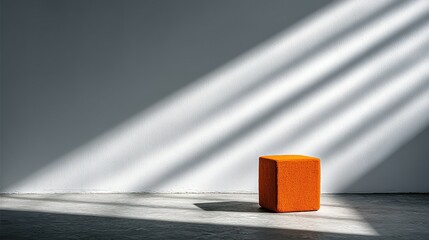 Poster - Orange cube stool in a minimalist setting.