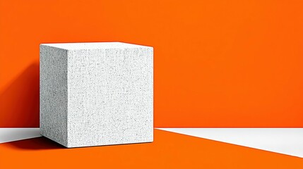 Poster - White textured cube on an orange background.
