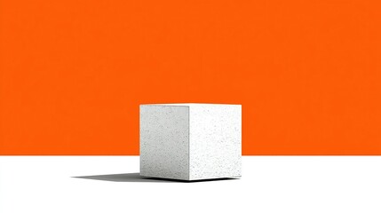 Poster - White cube podium against an orange background.