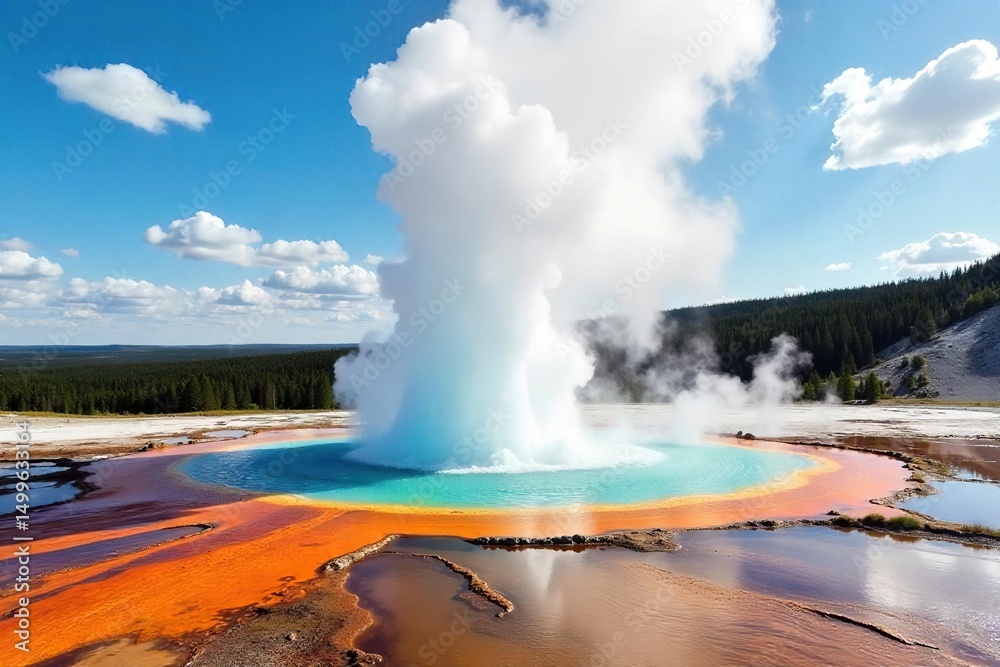 Yellowstone Rising Sun Spectacular eruption of Old Faithful geyser in Yellowstone National ...