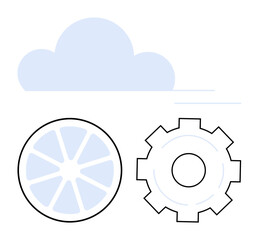 Wall Mural - cloud with dynamic lines, segmented wheel, and gear emphasizing technology, data, and operations. id