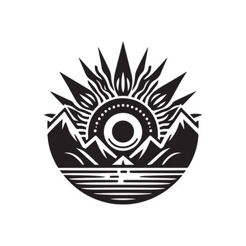Winter Solstice Silhouette Vector Illustration, Solid White Background.