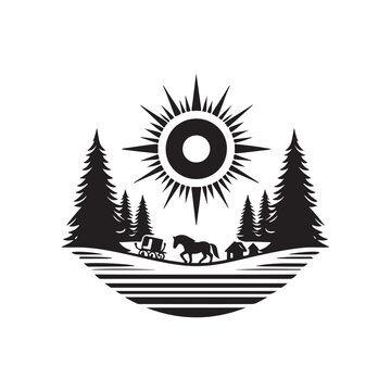 Winter Solstice Silhouette Vector Illustration, Solid White Background.