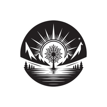 Winter Solstice Silhouette Vector Illustration, Solid White Background.