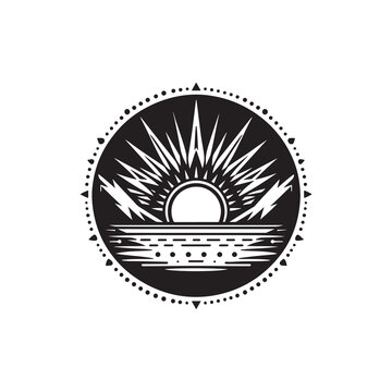 Winter Solstice Silhouette Vector Illustration, Solid White Background.