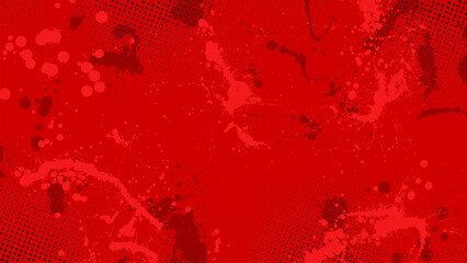 Poster - A red background smudged with varying shades of red and dotted with small black halftones.