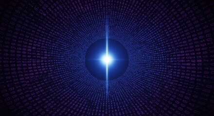 Fototapete - Abstract Digital Tunnel Glowing Light and Binary Code