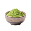 © menon - Bright green match powder in a small ceramic bowl a transparent background for culinary use