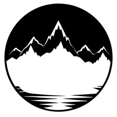 Poster - mountain silhouette in black circle with water reflections at the bottom of the image area view