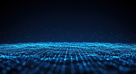 Fototapete - Abstract Digital Network Blue Glowing Particles and Lines