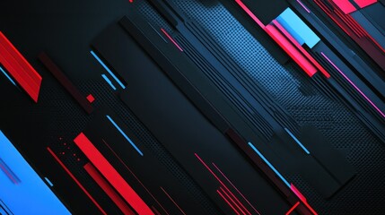 Poster - Dynamic game themed background with black, blue and red colors, abstract lines, wallpaper AI generated image
