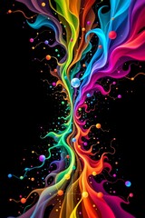 Poster - vibrant digital fractal design on black background, subject centered at the top with spacious copy space below.