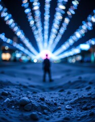 Poster - subject at bottom with blurred light trails above, icy blue tones.