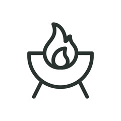Poster - BBQ party line icon, grill with fire flame vector symbol with editable stroke