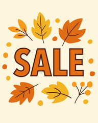 vector illustration featuring the text sale with vibrant autumn themed foliage and floral elements. 