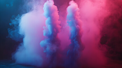 Fototapete - Abstract image of vibrant blue and pink smoke plumes, creating a visually striking and dynamic composition perfect for design projects.